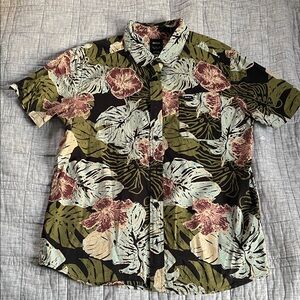 RVCA Men's Tropical Leaf Shirt - Black, Green, and Brown